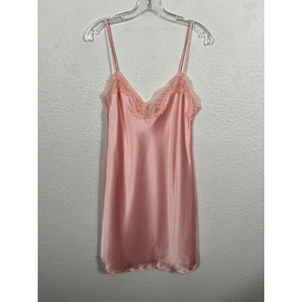 Vintage Barbizon Satin Dress Slip Medium Nightgown Pink Lace‎ Trimmed Polyester